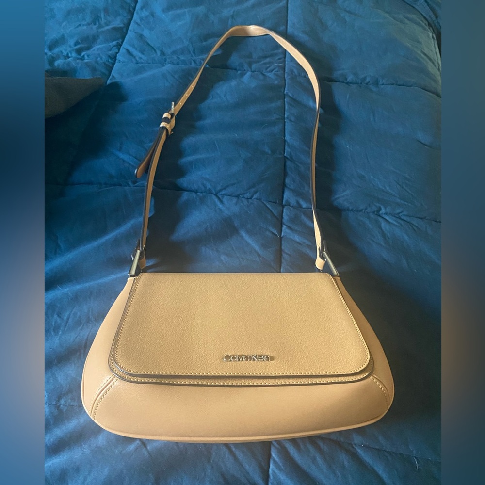 Calvin Klein Tan Classic Leather Shoulder Bag